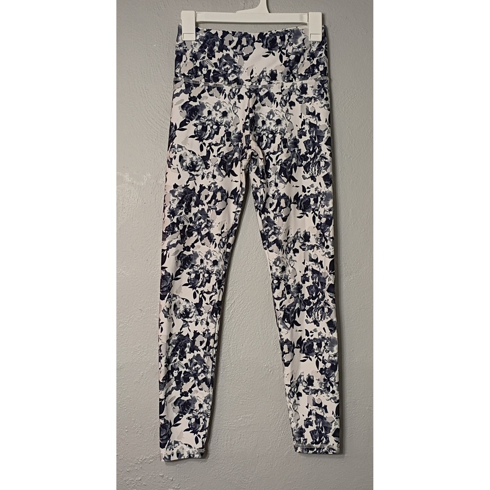 Women's Size Medium Balance Collection‎ Yoga Active Leggings Blue White Floral